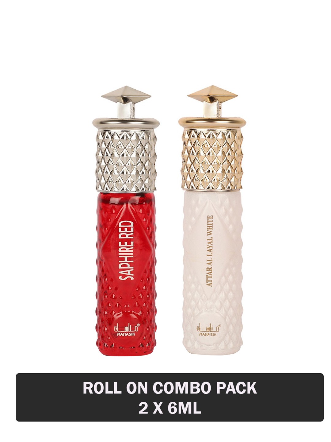 

MANASIK Set Of 2 Long-Lasting Roll-On Attars 6ml Each - Saphire Red & Al Layal White, Multi