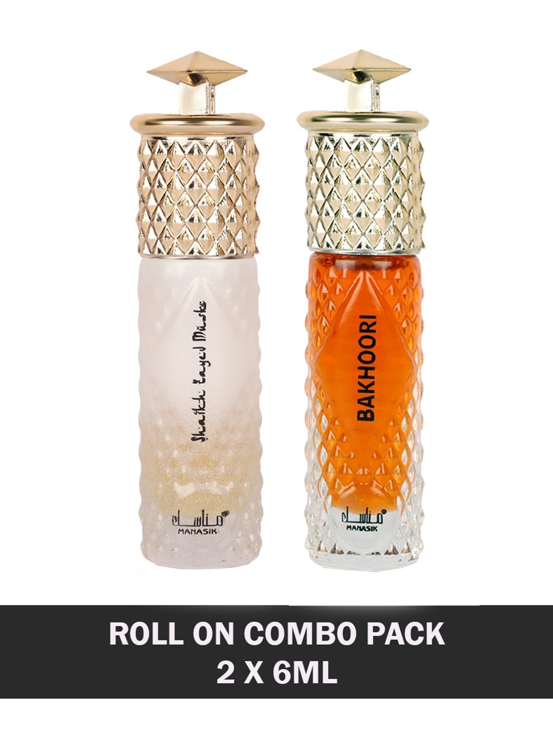 

MANASIK Men Set Of 2 Long Lasting Attars - 6 ml Each - Shaikh Zayed Musk & Bakhoori, Orange