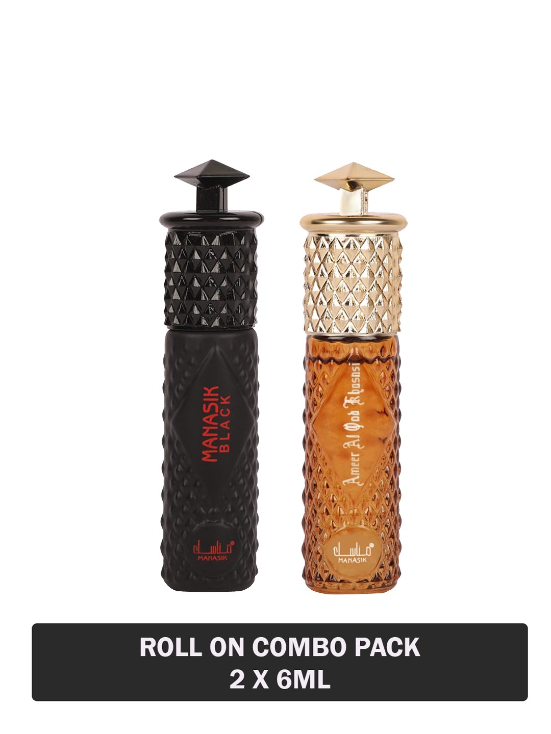 

MANASIK Set Of 2 Long Lasting Attars - 6 ml Each - Black & Ameer Al Oud Khusnsi