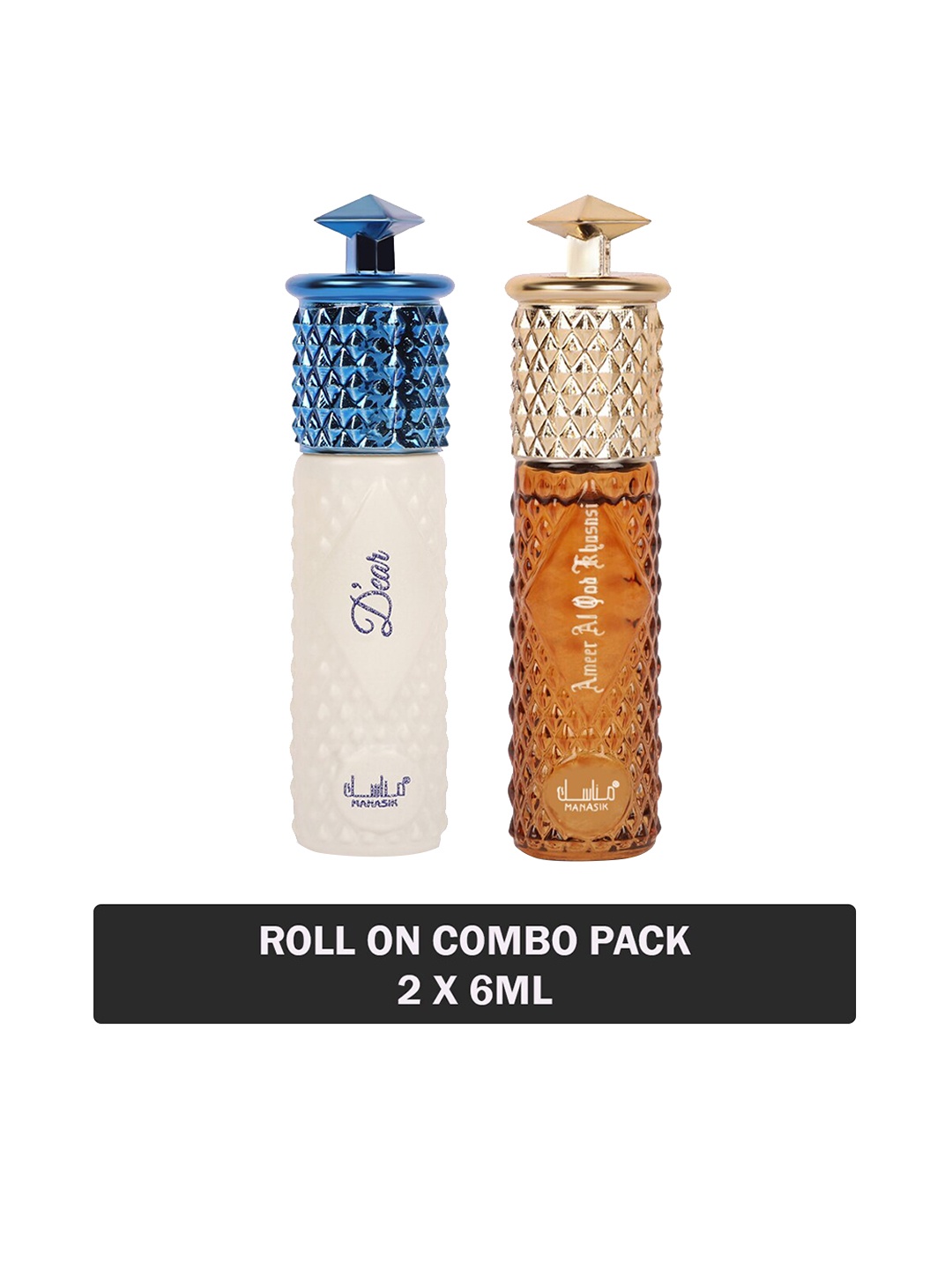 

MANASIK Set Of 2 Long Lasting Attars - 6 ml Each - D'ear & Ameer Al Oud Khusnsi, White