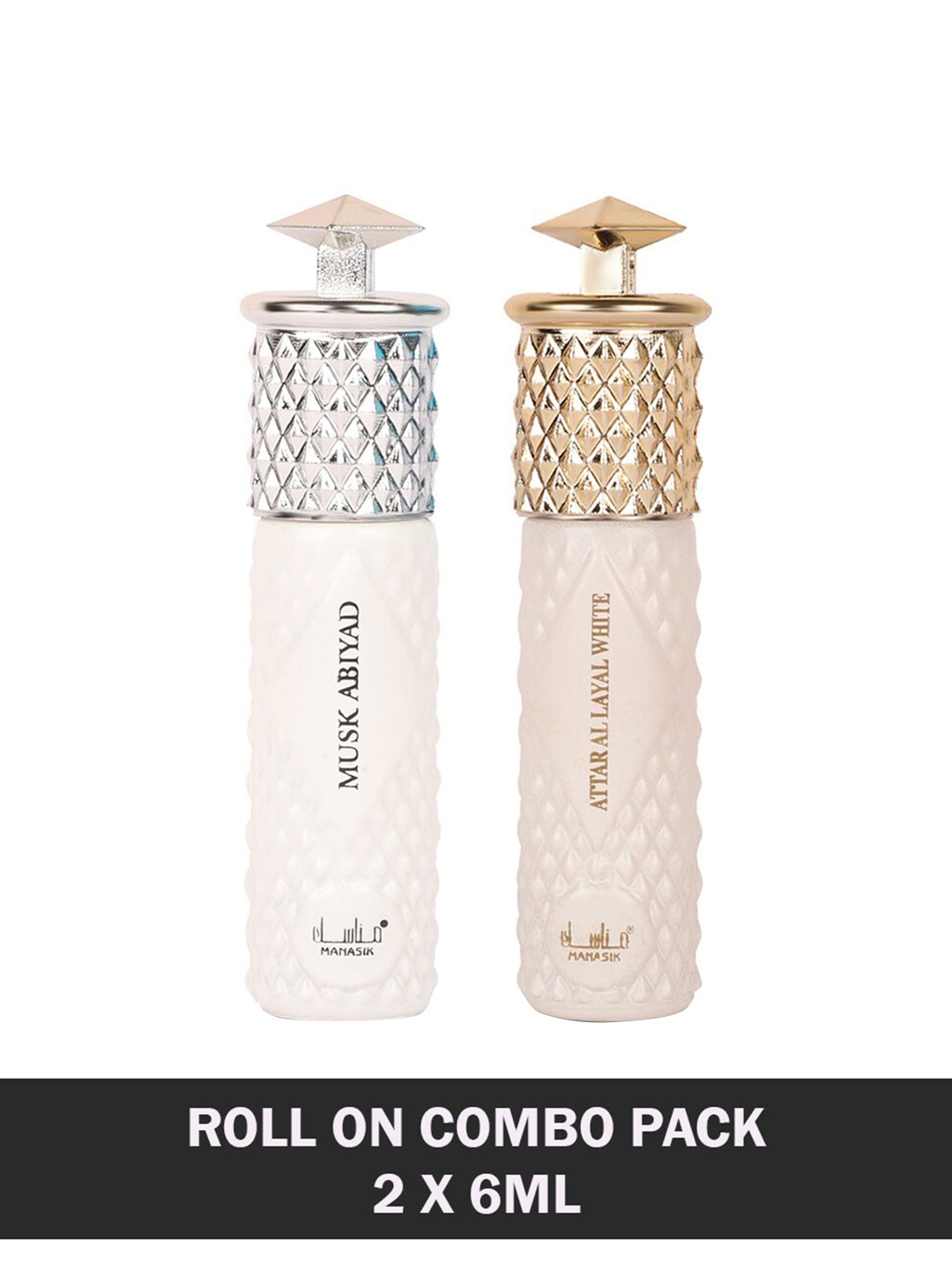 

MANASIK Set Of 2 Long Lasting Attars - 6 ml Each -Musk Abiyad & Al Layal White