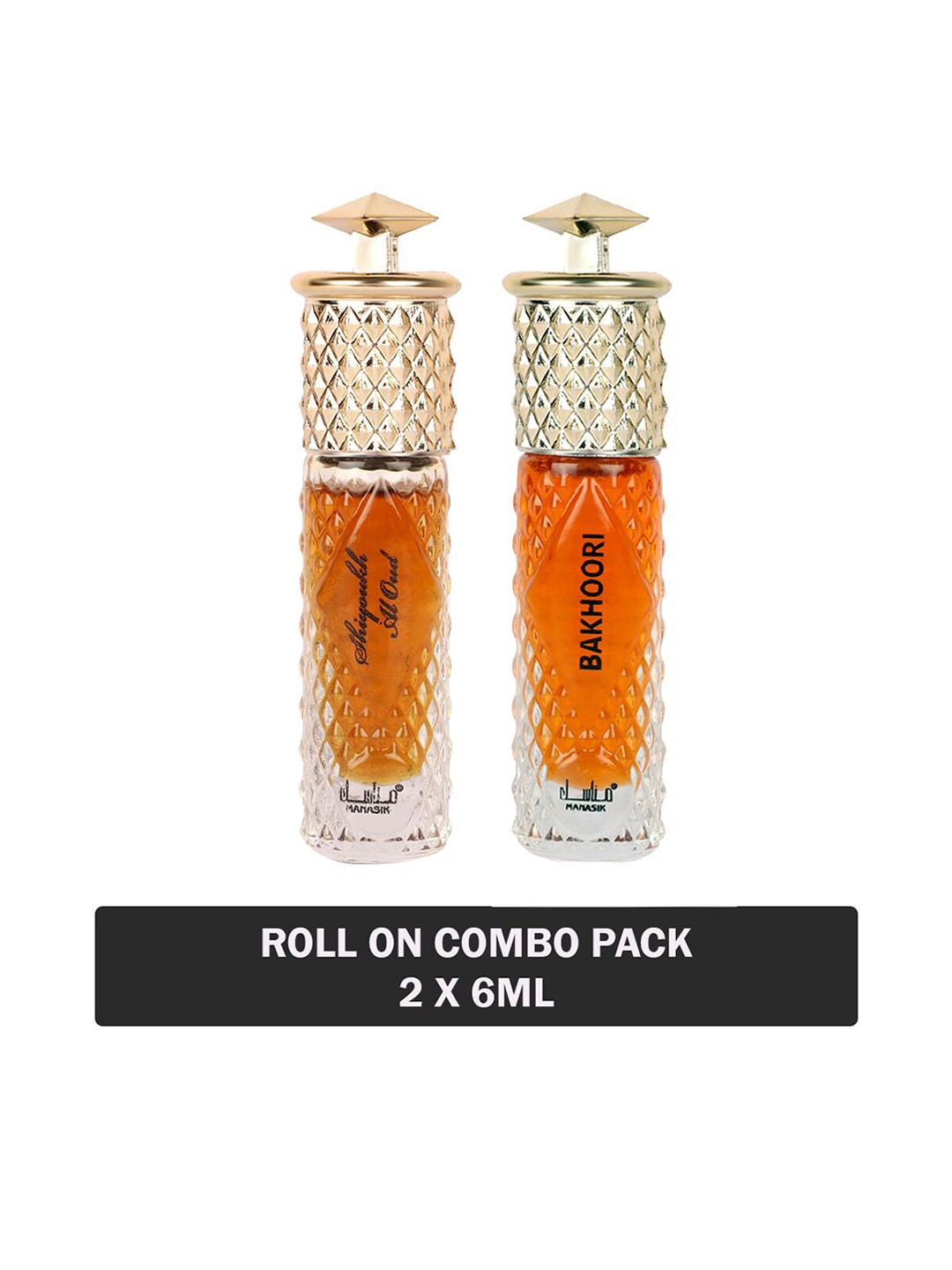 

MANASIK Men Set Of 2 Long Lasting Attars - 6 ml Each -Shiyoukh Al Oud & Bakhoori, Multi