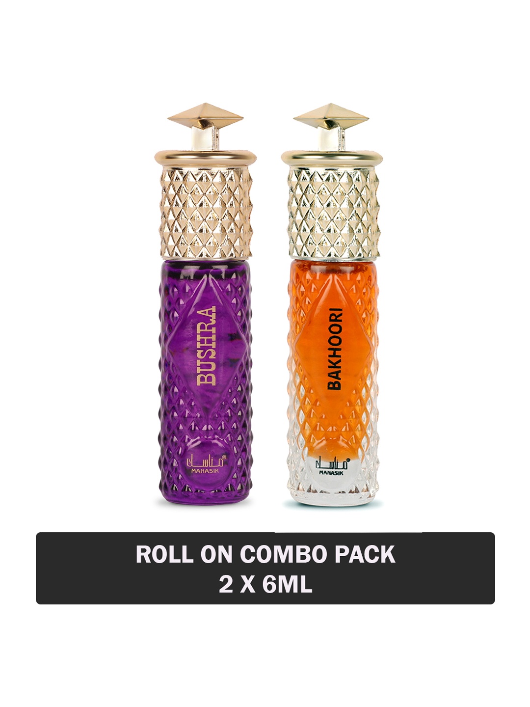 

MANASIK Set Of 2 Long Lasting Attars - 6 ml Each Bushra & Bakhoori, Orange