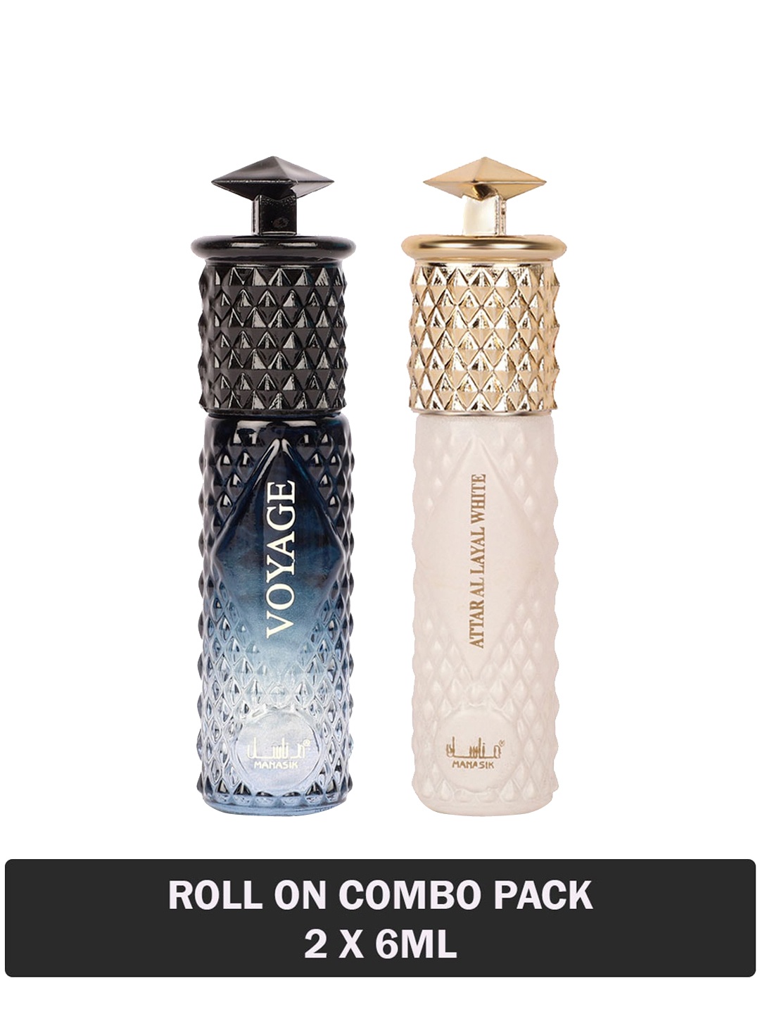 

MANASIK Set Of 2 Long Lasting Attars - 6 ml Each -Voyage & Al Layal White, Multi
