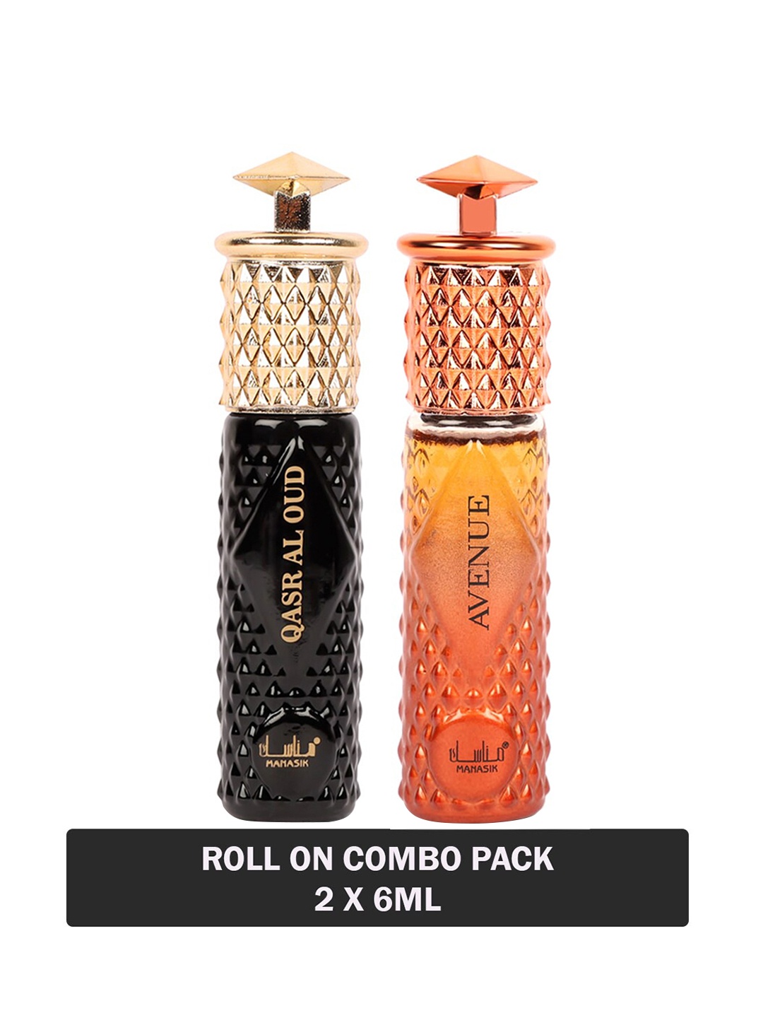 

MANASIK Set of Qasr Al Oud & Avenue Long Lasting Attars - 6 ml Each, Black