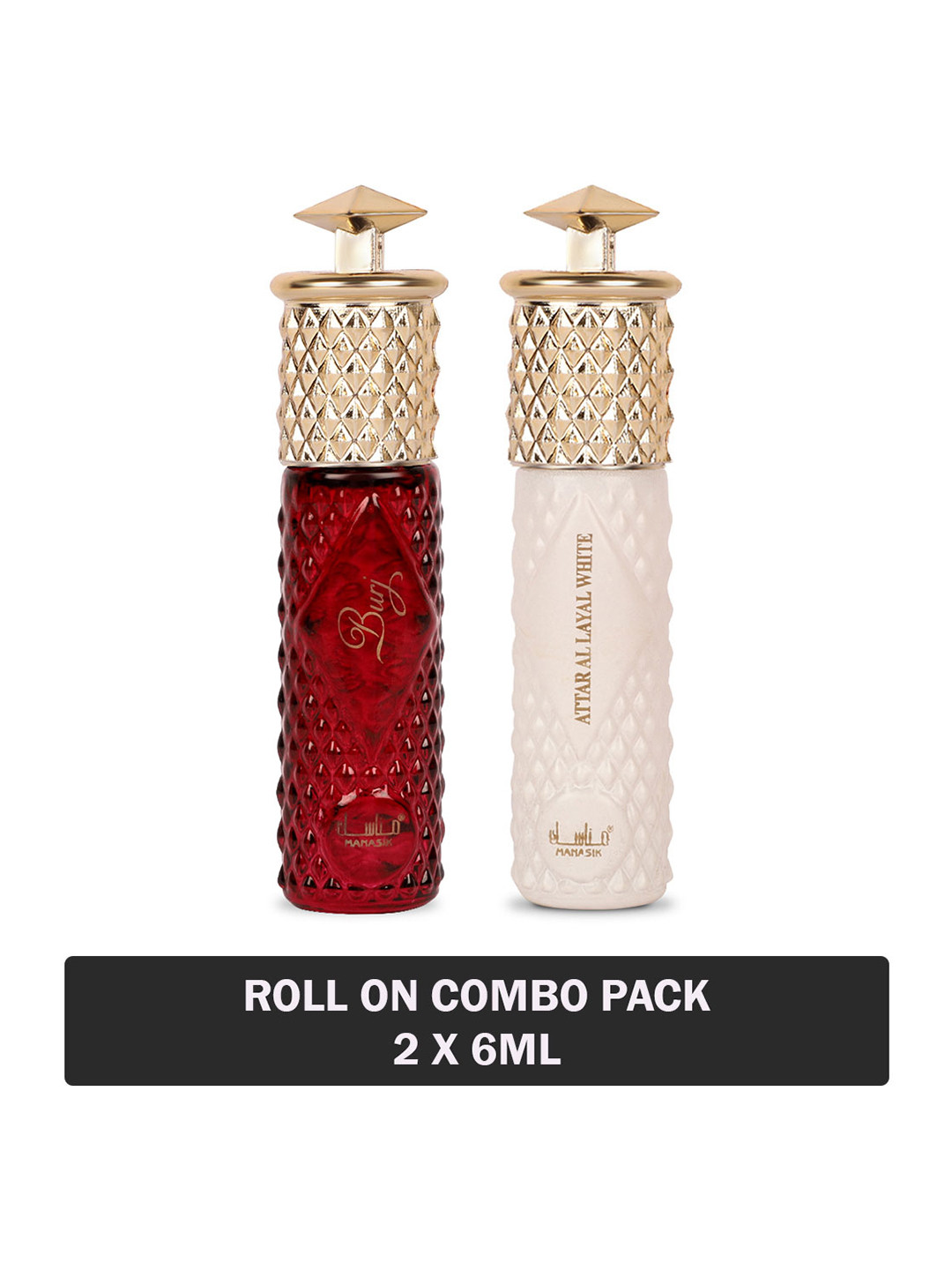 

MANASIK Set of Burj & Al Layal White Long Lasting Attars - 6 ml Each, Maroon