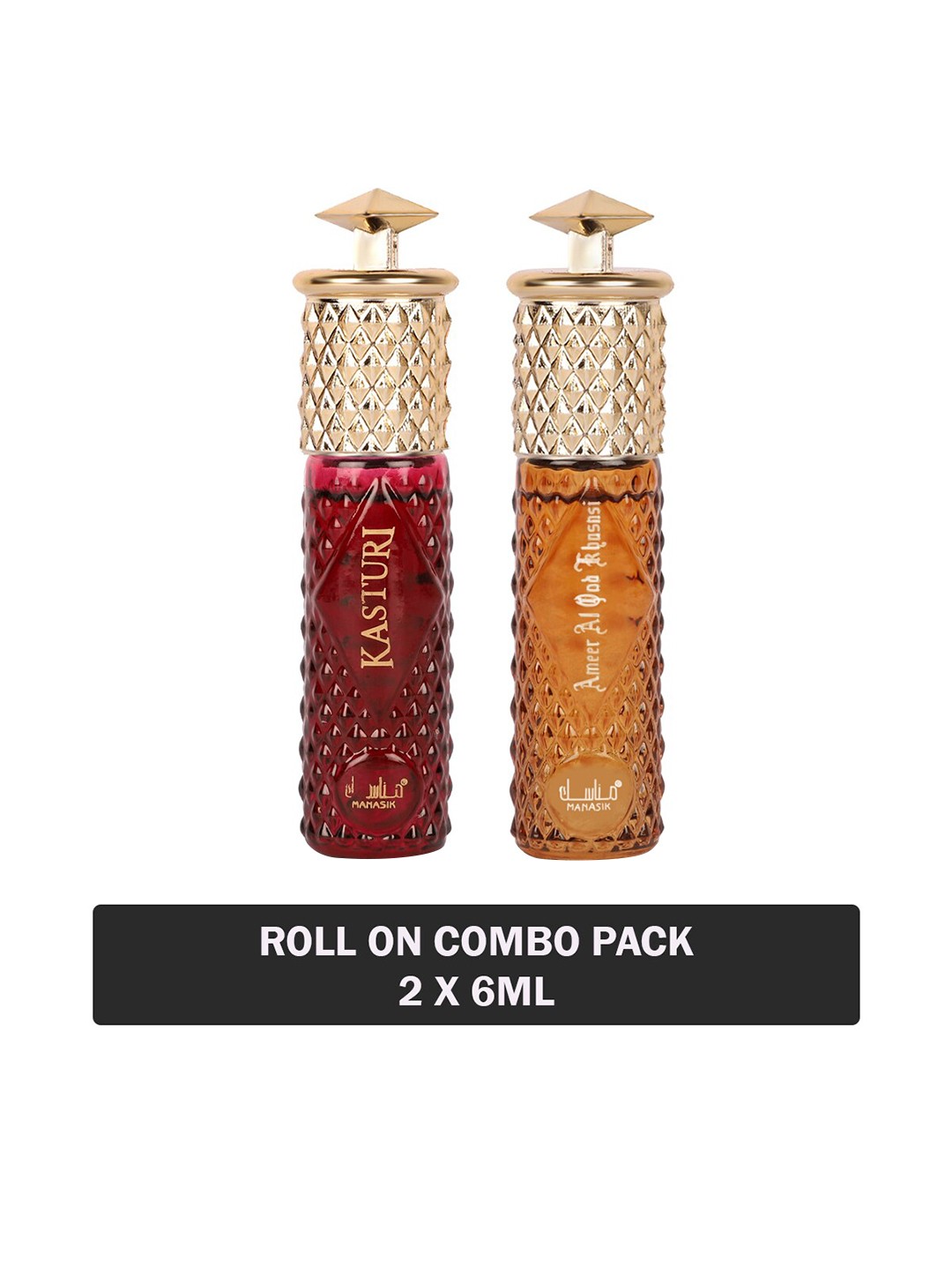 

MANASIK Men Set of Kasturi & Ameer Al Oud Khusnsi Long Lasting Attars - 6 ml Each, Maroon