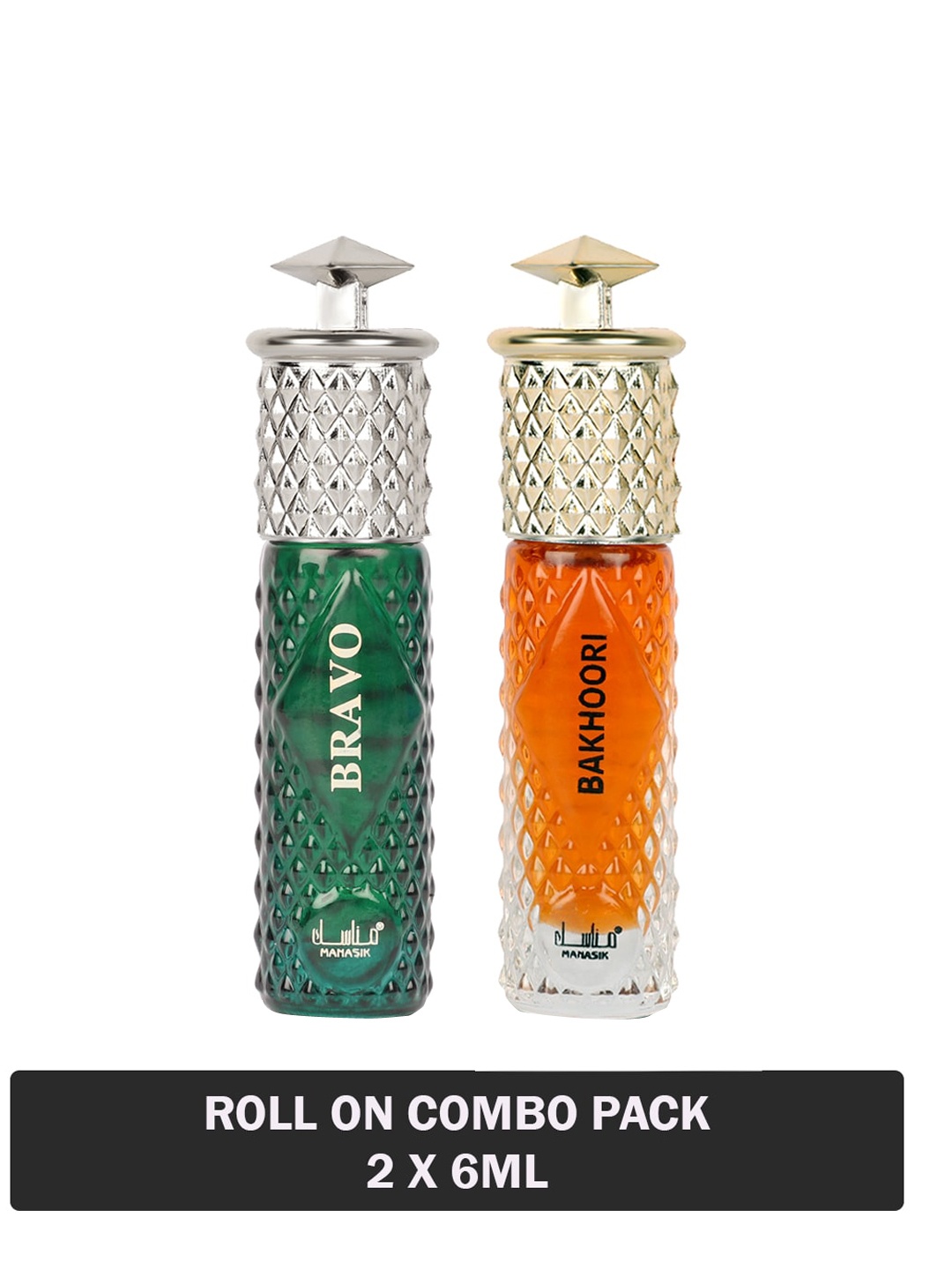 

MANASIK Men Set of Bravo & Bakhoori Long Lasting Attars - 6 ml Each, Orange