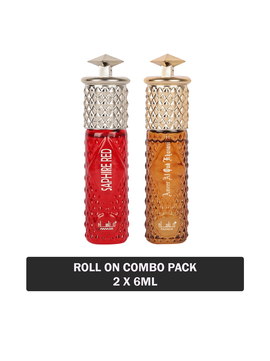

MANASIK Set of Saphire Red & Ameer Al Oud Khusnsi Long Lasting Attars - 6 ml Each
