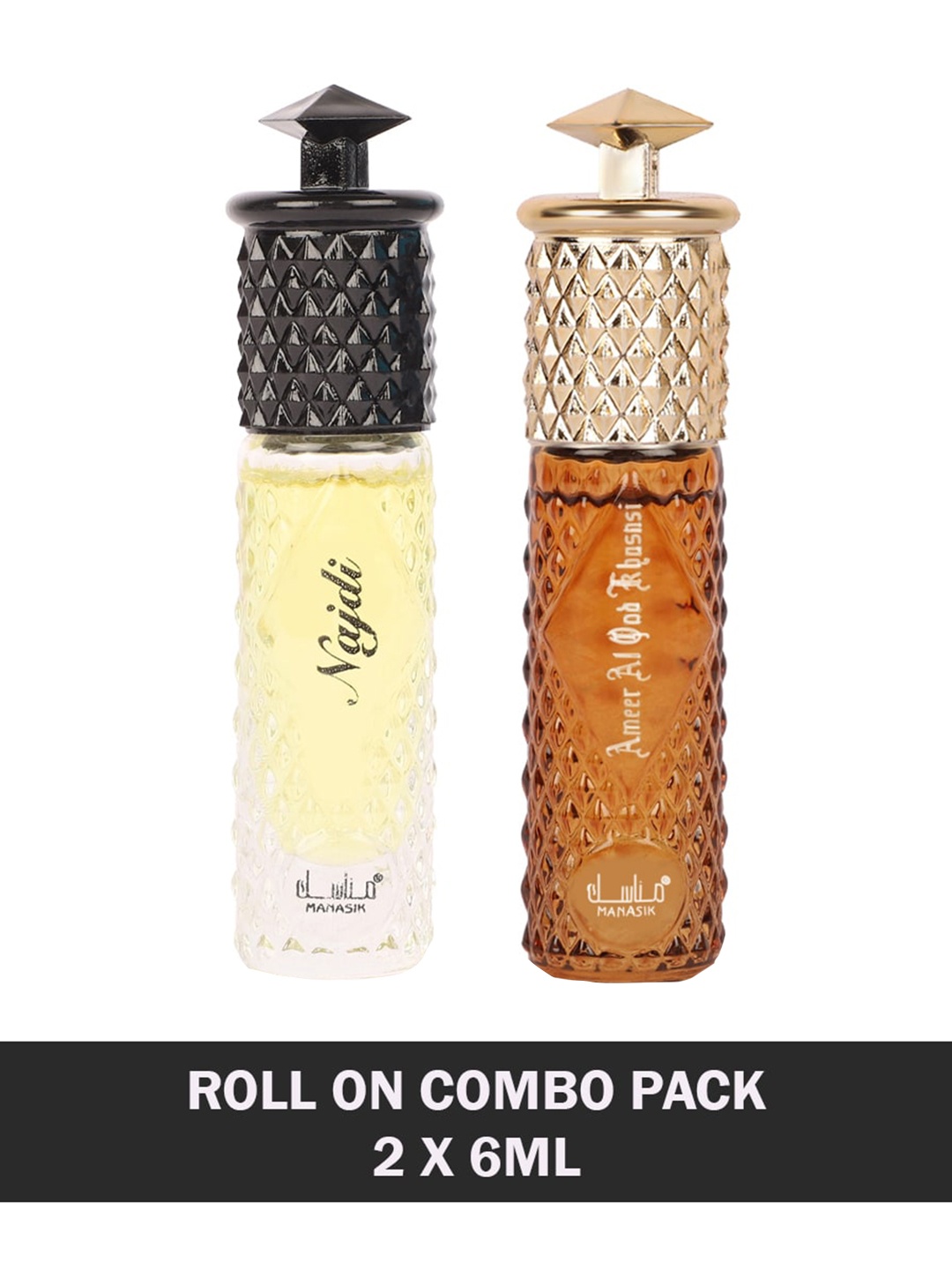 

MANASIK Men Set of Najdi & Ameer Al Oud Khusnsi Long Lasting Attars - 6 ml Each, Off white