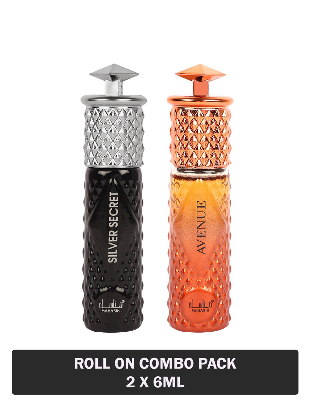 

MANASIK Men Set Of 2 Long-Lasting Roll-On Attars 6ml Each - Silver Secret & Avenue, Black