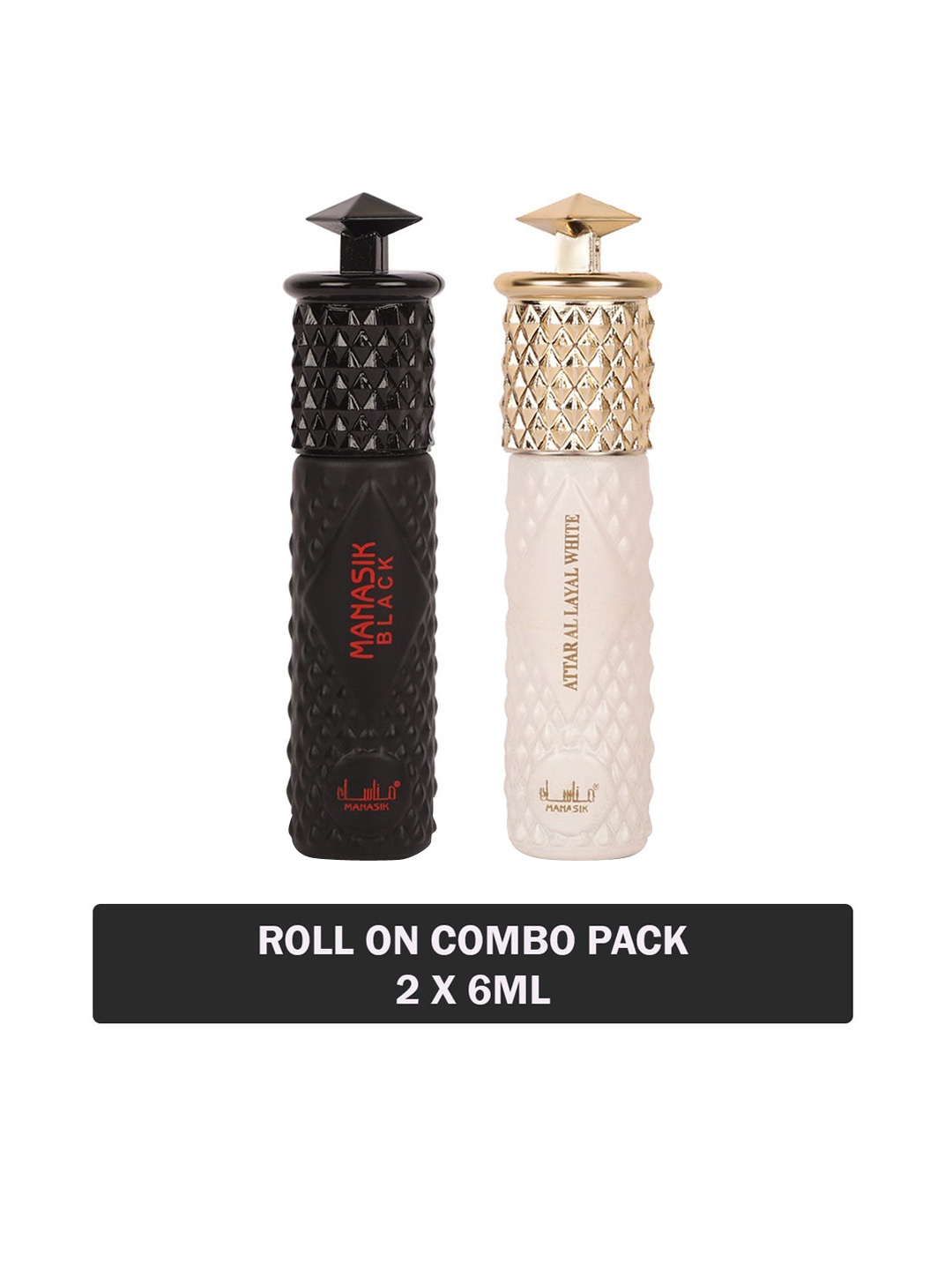 

MANASIK Set of Black & Al Layal White Long Lasting Attars - 6 ml Each