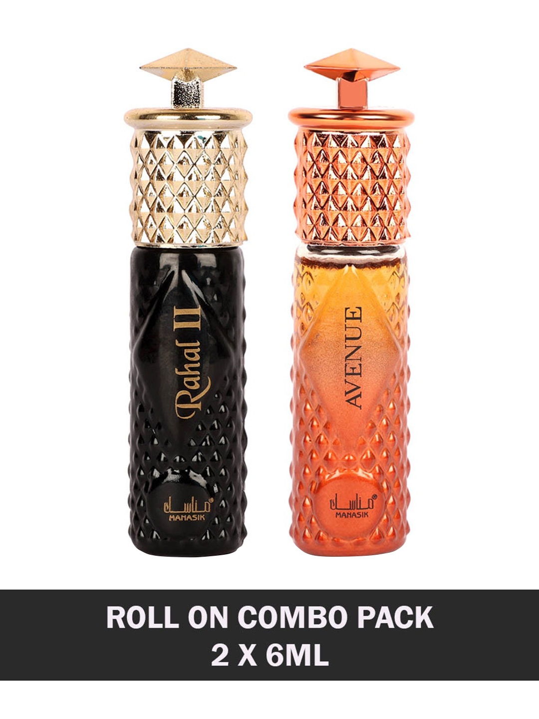 

MANASIK Men Set of Rahal II & Avenue Long Lasting Attars - 6 ml Each, Black