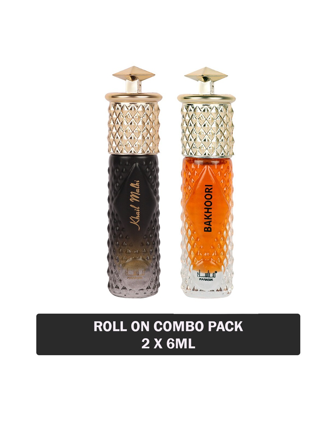

MANASIK Set Of 2 Long Lasting Attars - 6 ml Each - Khail Malki & Bakhoori, Orange