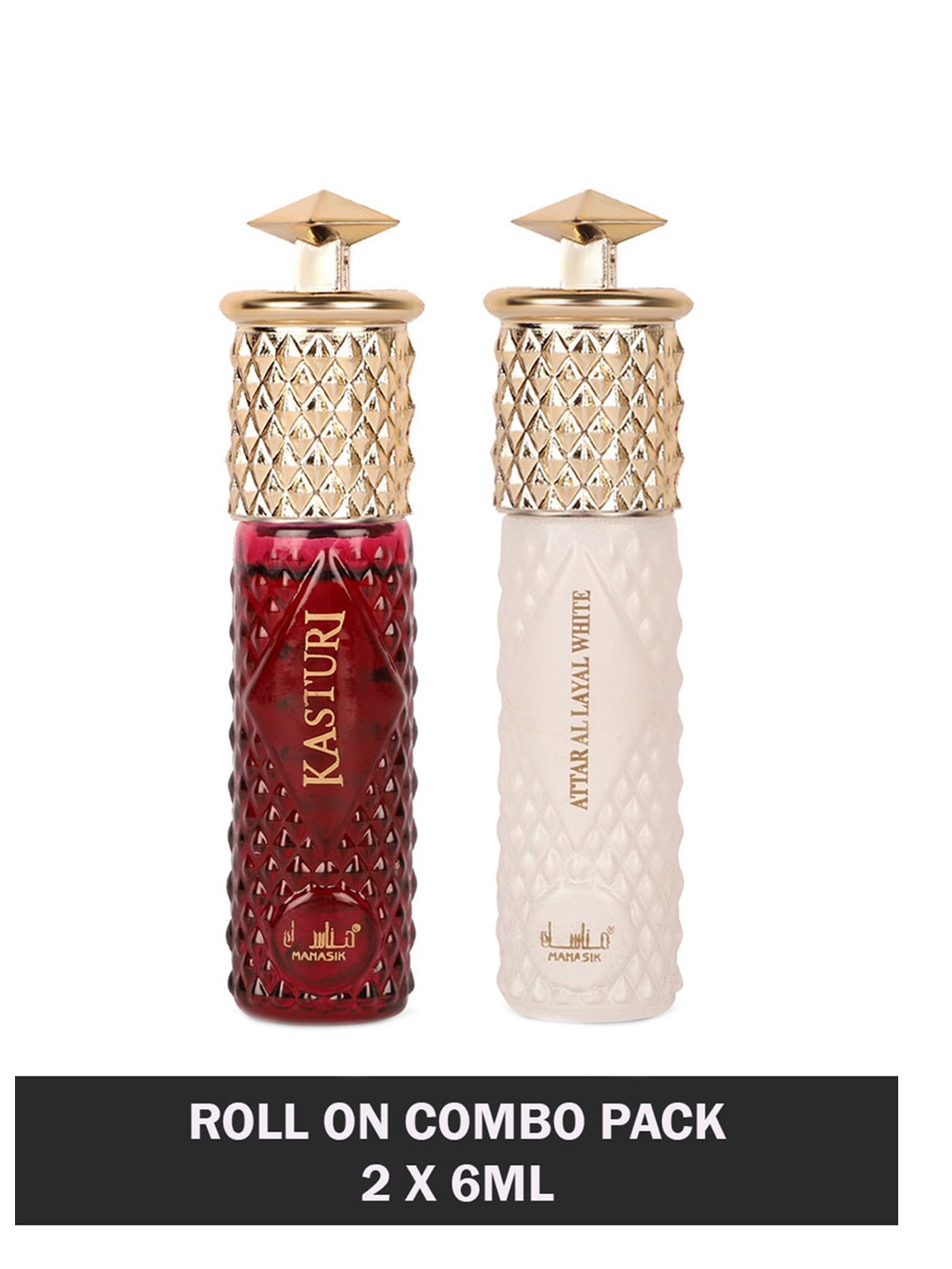 

MANASIK Set of Kasturi & Al Layal White Long Lasting Attars - 6 ml Each, Maroon