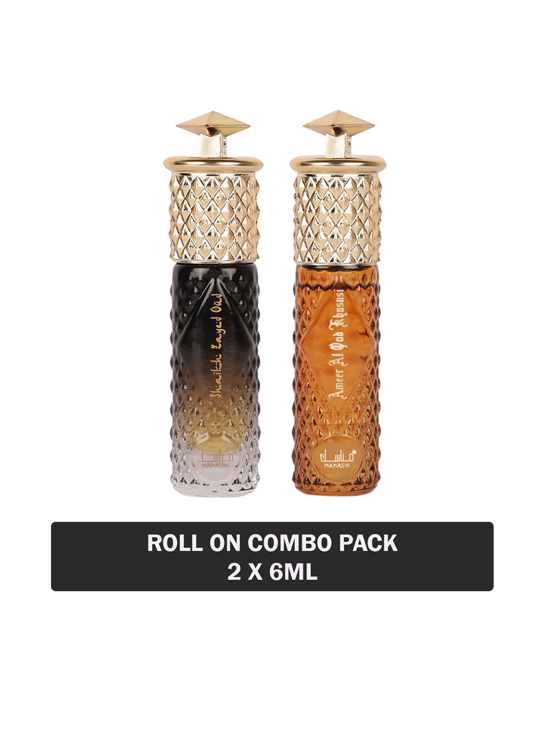 

MANASIK Men Set Of 2 Long Lasting Attars - 6 ml Each - Shaikh Zayed Oud & Ameer Al Oud Khusnsi, Orange