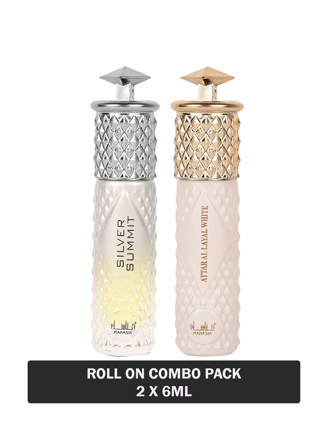 

MANASIK Set Of 2 Long Lasting Attars - 6 ml Each - Silver Summit & Al Layal White