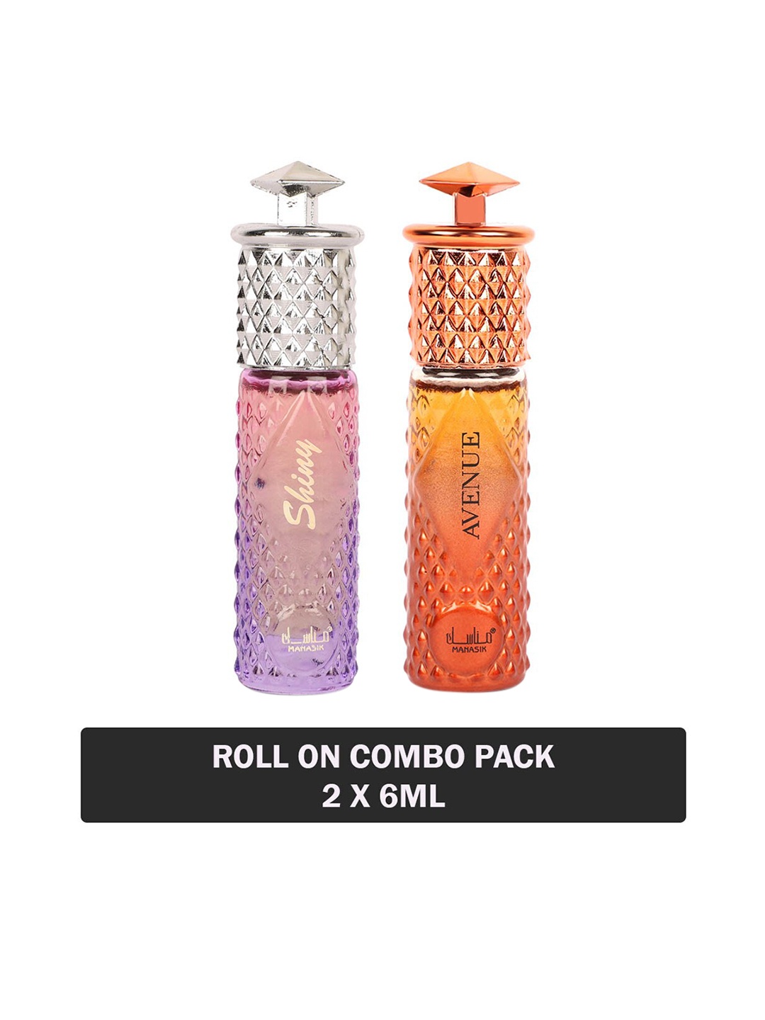 

MANASIK Men Set Of 2 Long Lasting Attars - 6 ml Each - Shiny Pink & Avenue, Orange