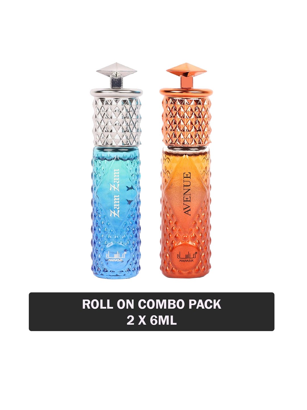 

MANASIK Set Of 2 Long Lasting Attars - 6 ml Each - Zam Zam & Avenue, Blue
