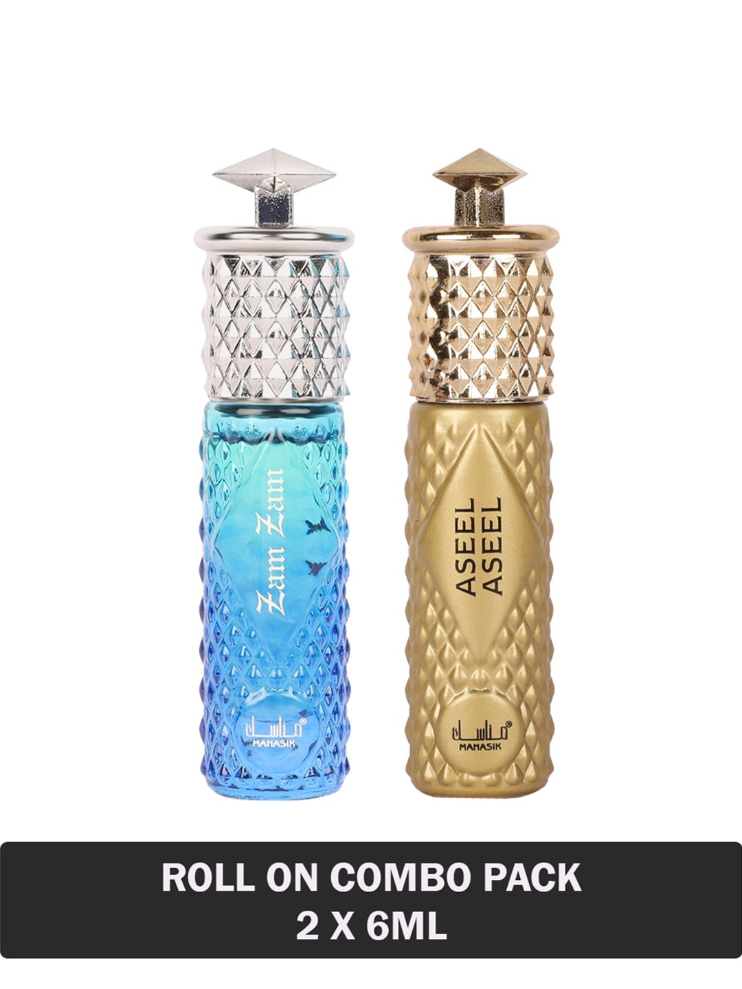 

MANASIK Set of Zam Zam & Aseel Aseel Long-Lasting Roll-On Attar - 6 ml each, Blue