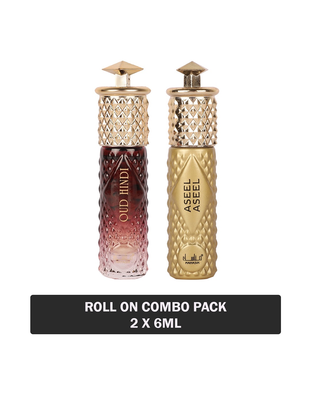 

MANASIK Men Set Of Oud Hindi & Aseel Aseel Long Lasting Attars - 6 ml Each, Maroon