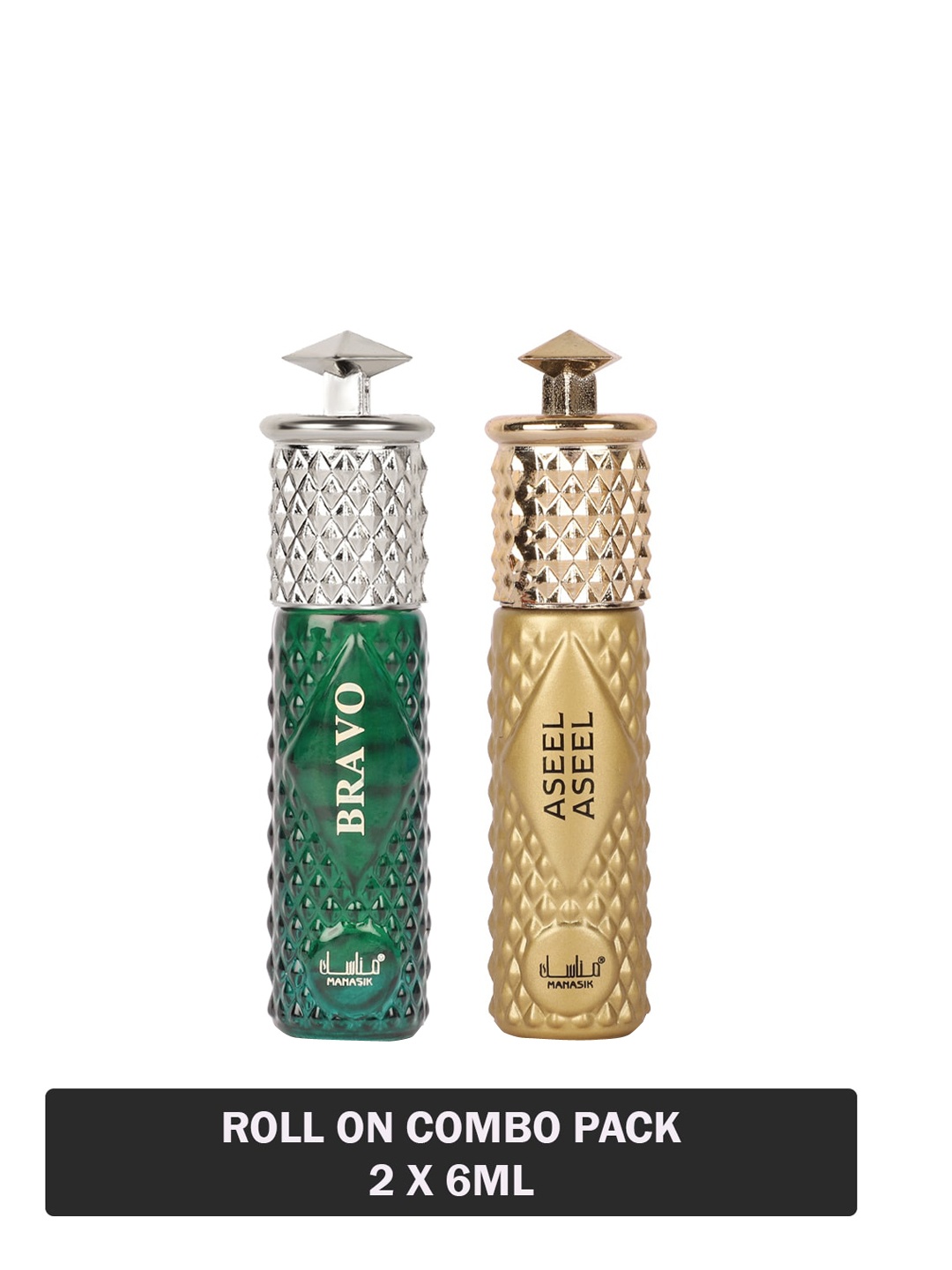 

MANASIK Set of Bravo & Aseel Aseel Long-Lasting Roll-On Attar - 6 ml each, Green