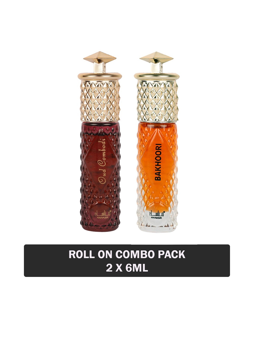 

MANASIK Set of Oud Combodi & Bakhoori Long-Lasting Roll-On Attar - 6 ml each, Maroon