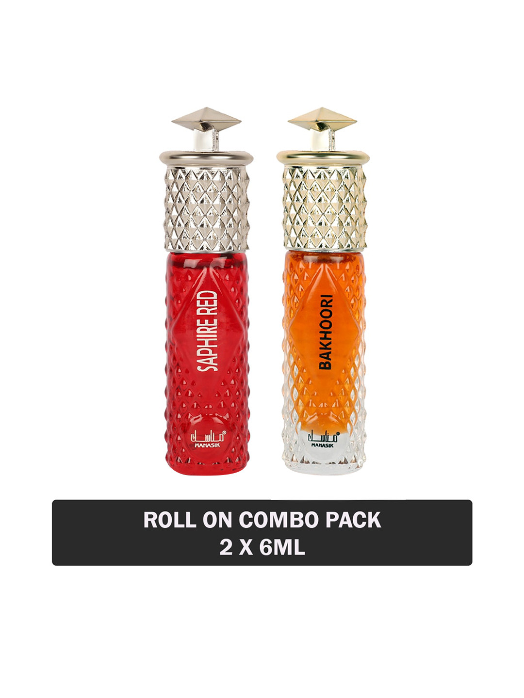 

MANASIK Set Of Saphire Red & Bakhoori Long Lasting Attars - 6 ml Each