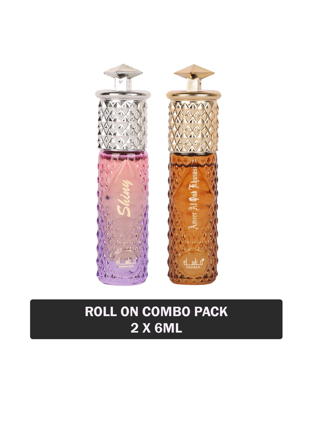 

MANASIK Set Of 2 Long Lasting Attars 6 ml Each - Shiny Pink & Ameer Al Oud Khusnsi, Orange