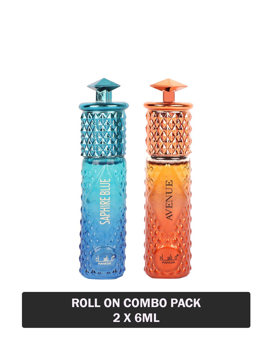 

MANASIK Set Of 2 Long Lasting Attars 6 ml Each - Saphire Blue & Avenue, Orange