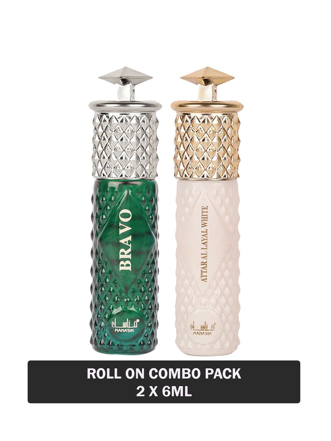 

MANASIK Set Of 2 Long Lasting Attars 6 ml Each - Bravo & Al Layal White, Green