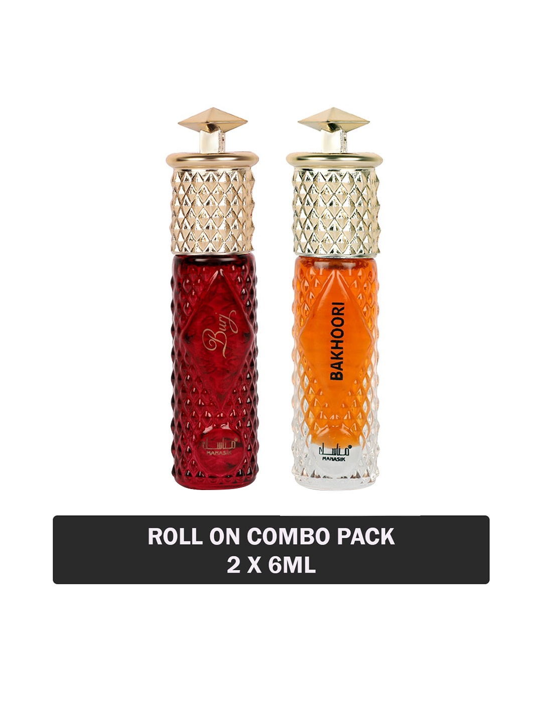 

MANASIK Set Of 2 Long Lasting Attars 6 ml Each - Burj & Bakhoori, Red