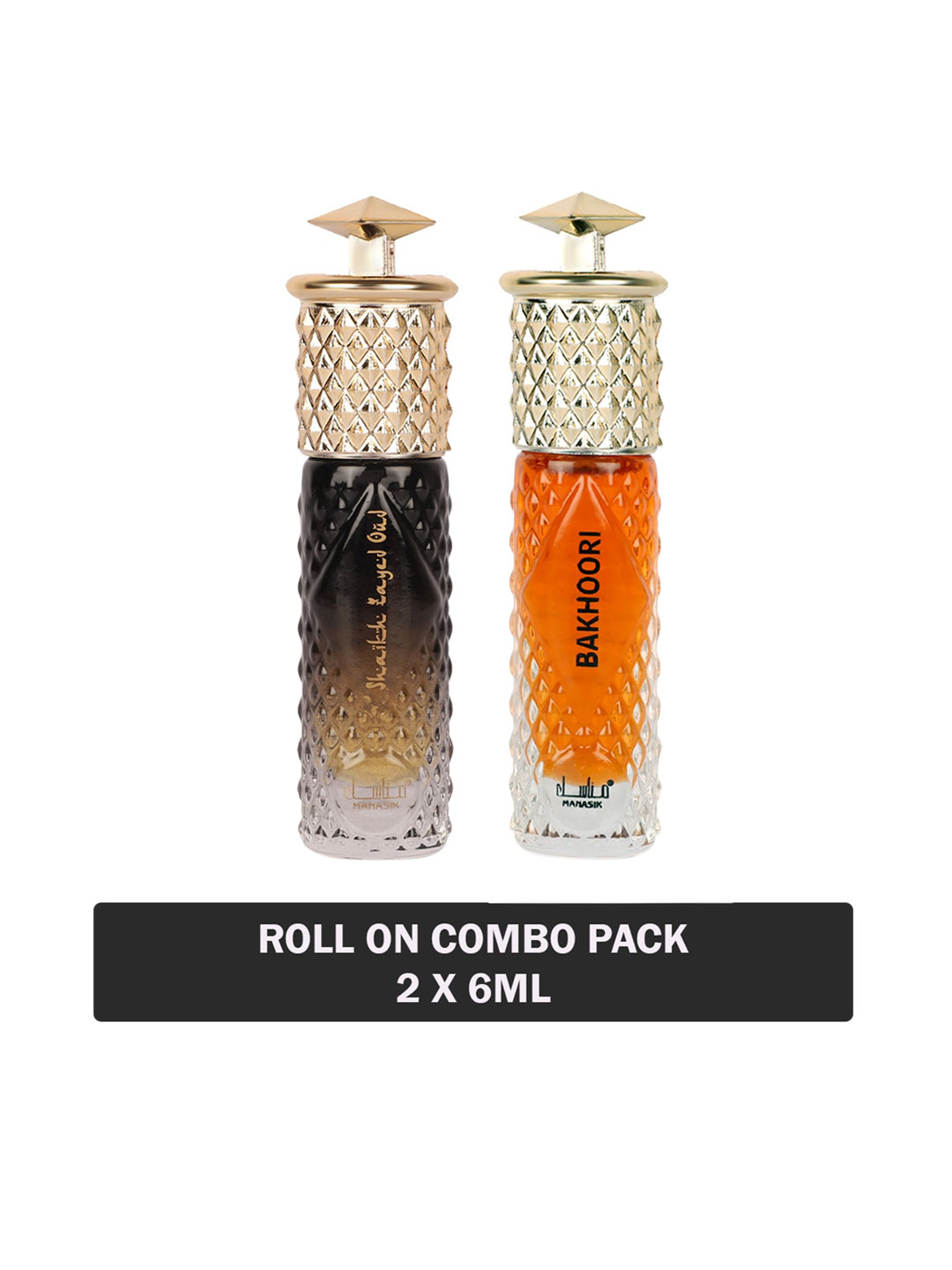 

MANASIK Set Of 2 Long Lasting Attars 6 ml Each - Shaikh Zayed Oud & Bakhoori, Orange