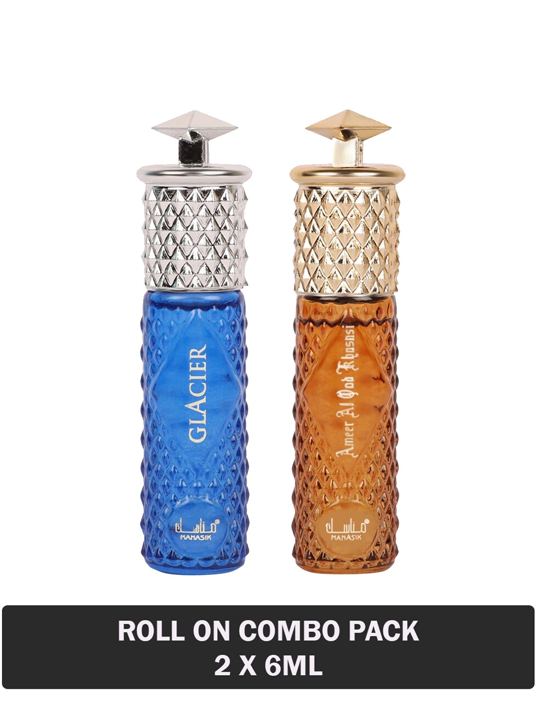 

MANASIK Set Of 2 Long Lasting Attars 6 ml Each - Glacier & Ameer Al Oud Khusnsi, Blue