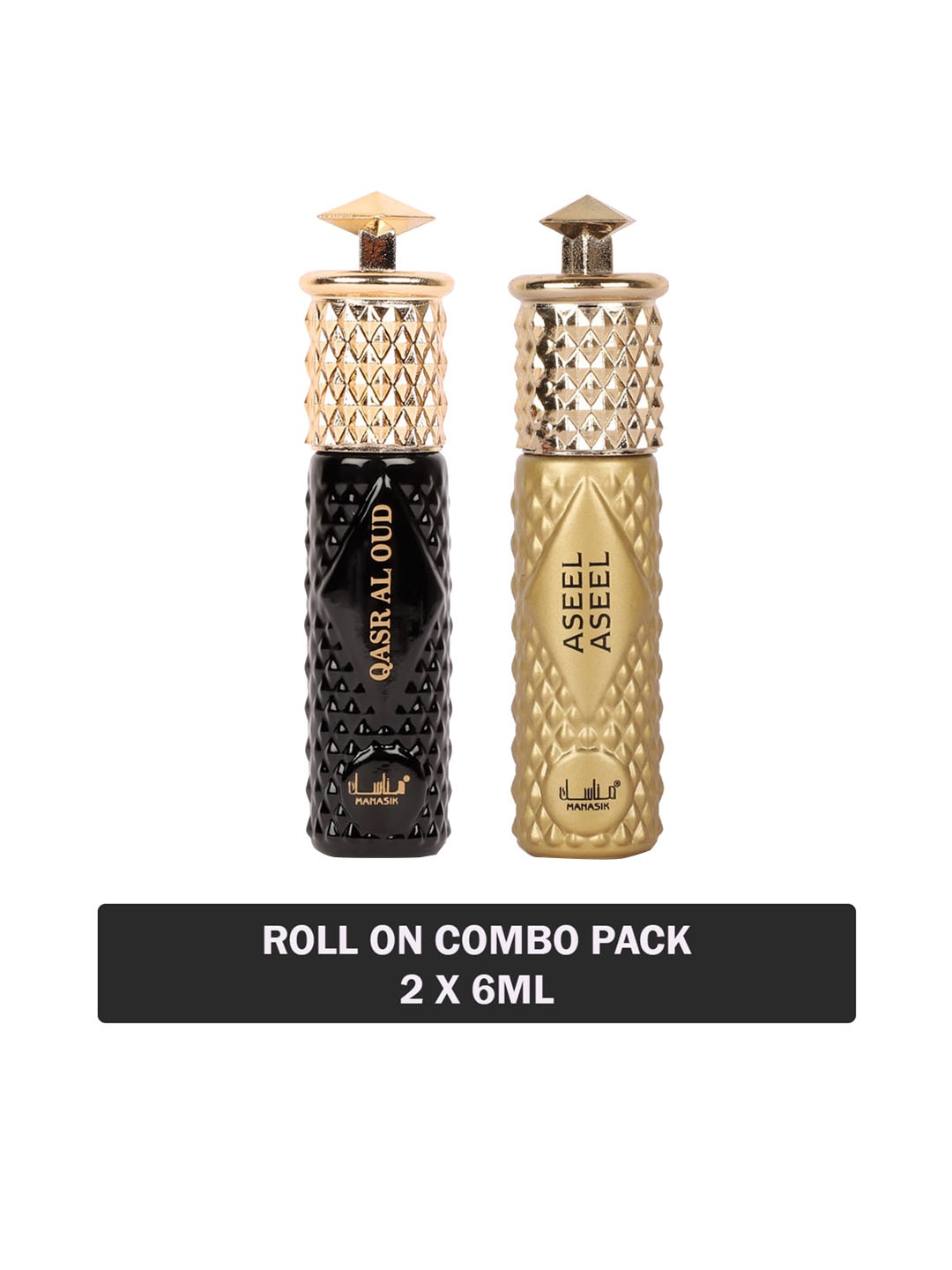 

MANASIK Set Of 2 Long Lasting Attars 6 ml Each - Qasr Al Oud & Aseel Aseel, Black