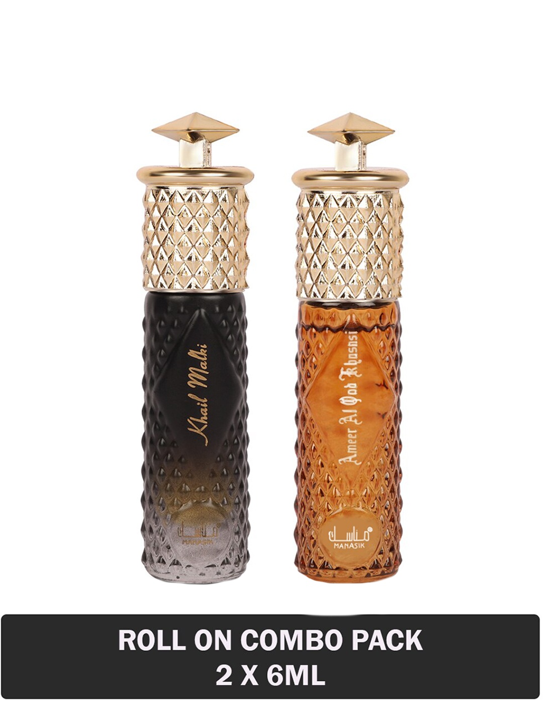 

MANASIK Set Of 2 Long Lasting Attars 6 ml Each - Khail Malki & Ameer Al Oud Khusnsi, Brown
