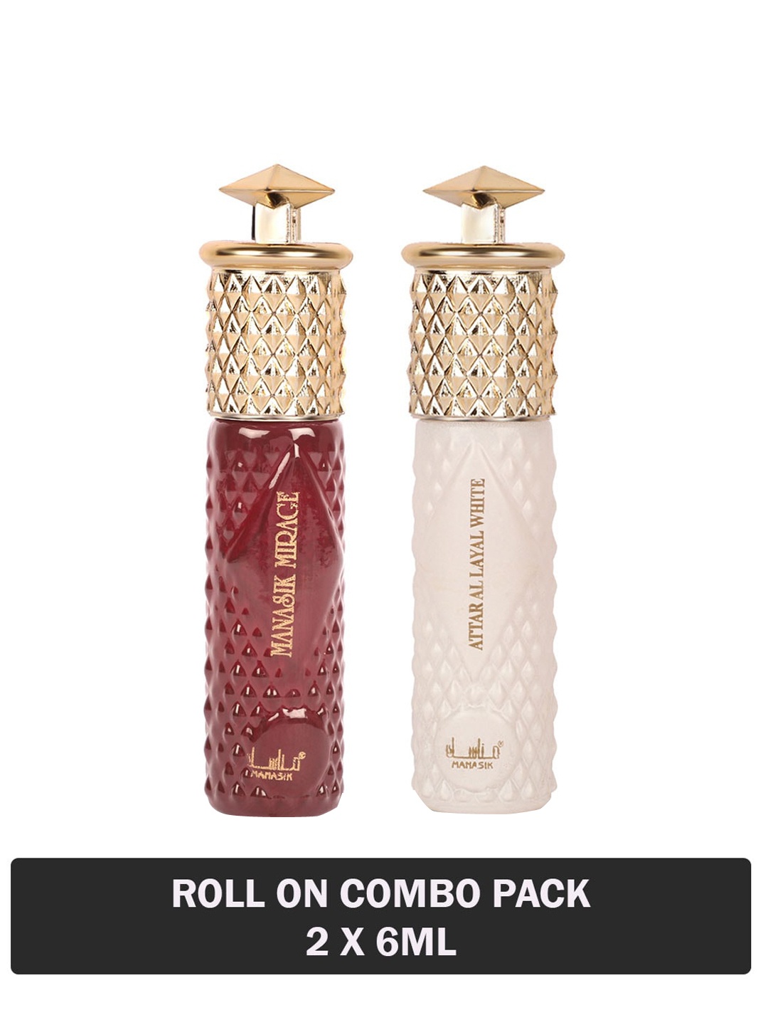 

MANASIK Set Of 2 Long Lasting Attars - 6 ml Each - Mirage & Al Layal White, Red