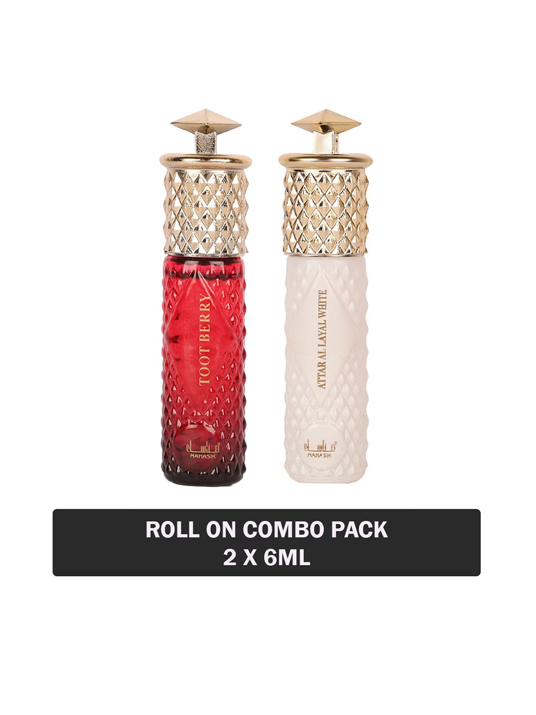 

MANASIK Set Of 2 Long Lasting Attars - 6 ml Each - Toot Berry & Al Layal White, Red