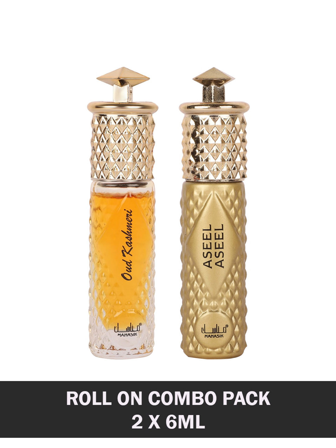 

MANASIK Men Set of 2 Oud Kashmeri & Aseel Aseel Roll-On Attar - 6 ml Each, Yellow