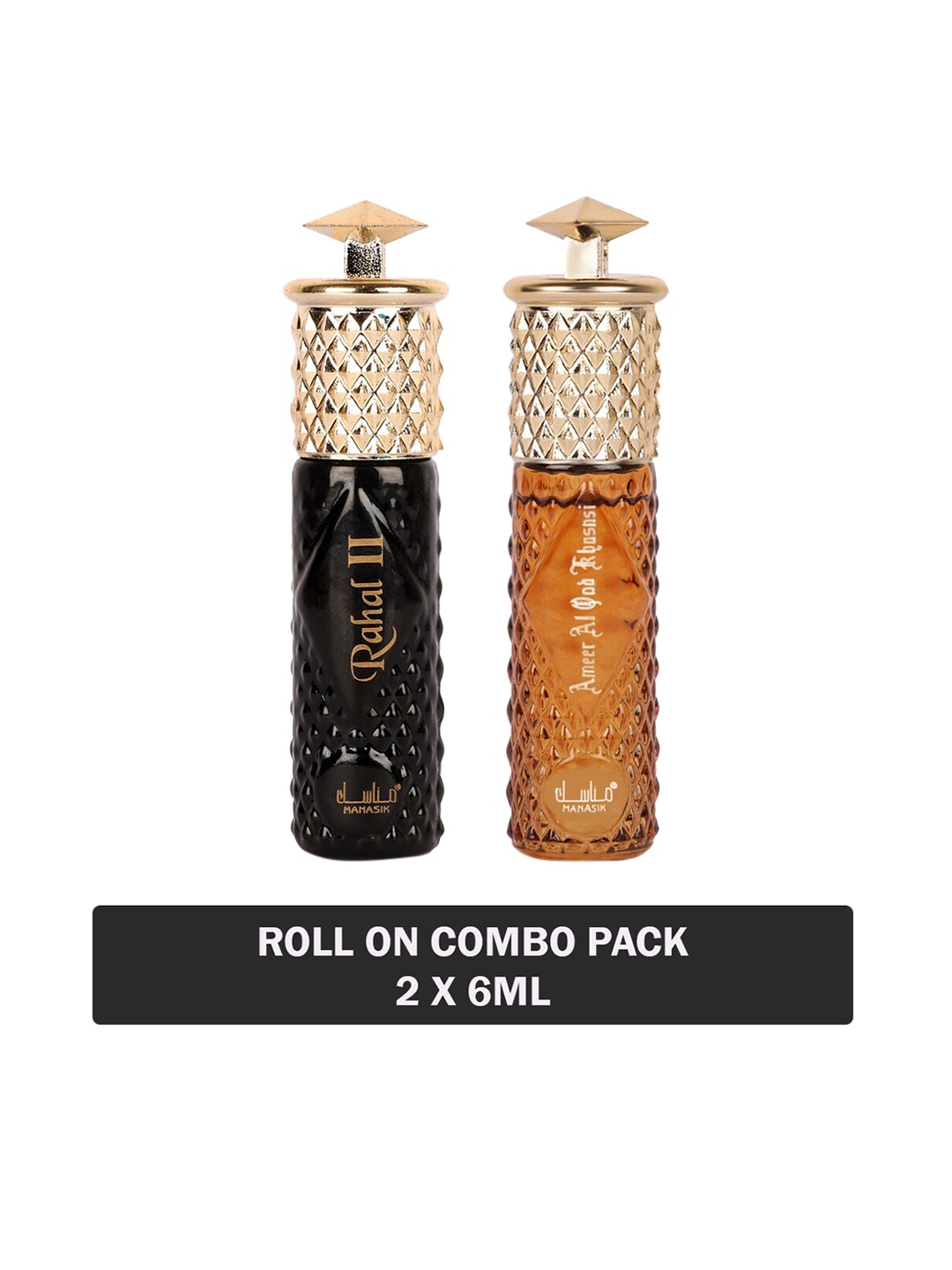 

MANASIK Men Set Of 2 Long Lasting Attars - 6 ml Each -Rahal II & Ameer Al Oud Khusnsi, Black