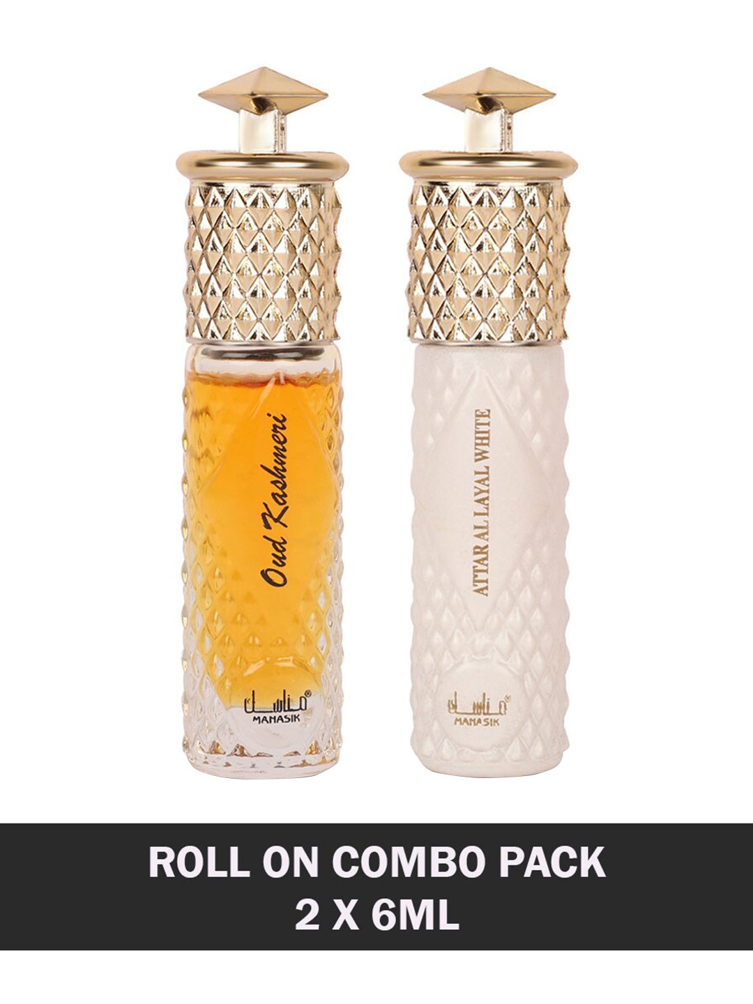 

MANASIK Set Of 2 Long Lasting Attars - 6 ml Each -Oud Kashmeri & Al Layal White, Multi