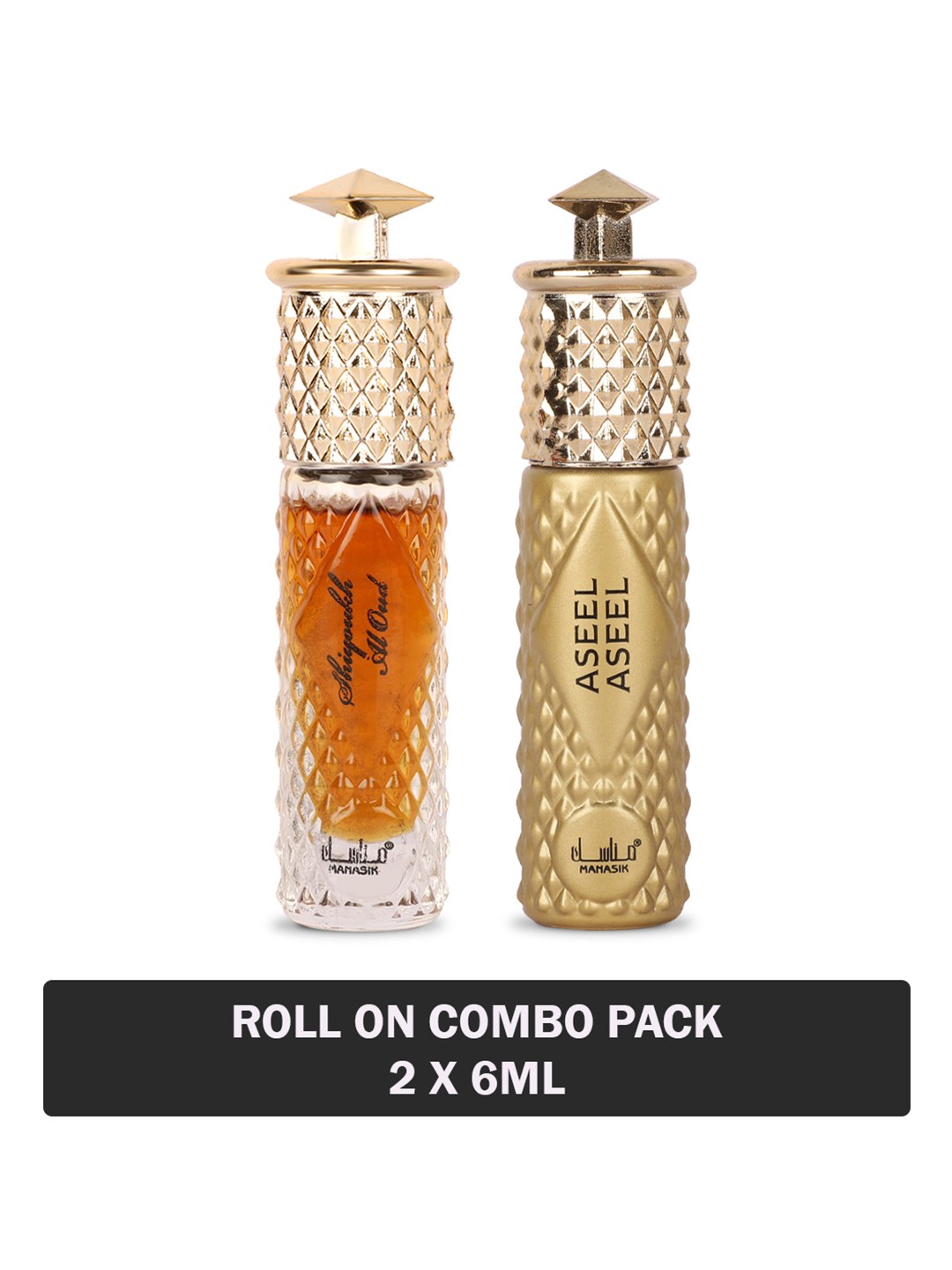 

MANASIK Men Set Of 2 Long Lasting Attars - 6 ml Each - Shiyoukh Al Oud & Aseel Aseel, Multi