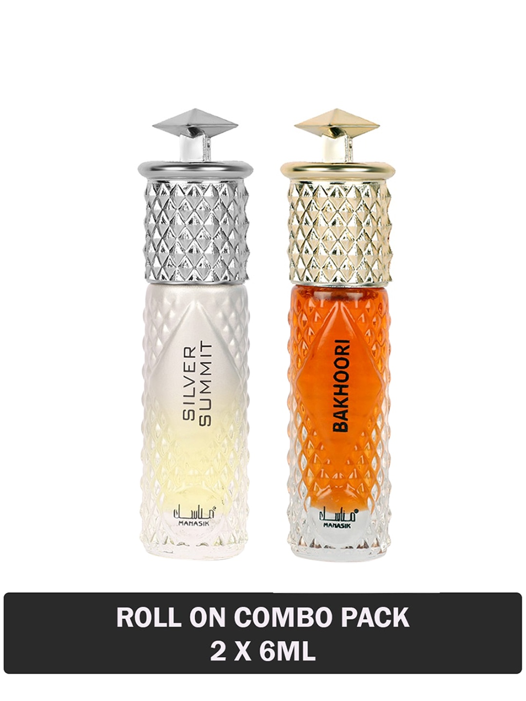 

MANASIK Men Set Of 2 Long Lasting Attars - 6 ml Each - Silver Summit & Bakhoori, Multi