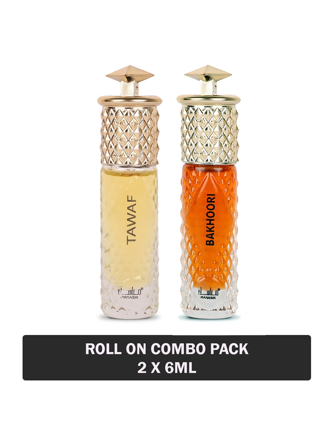 

MANASIK Set Of 2 Long Lasting Attars - 6 ml Each -Tawaf & Bakhoori, Yellow
