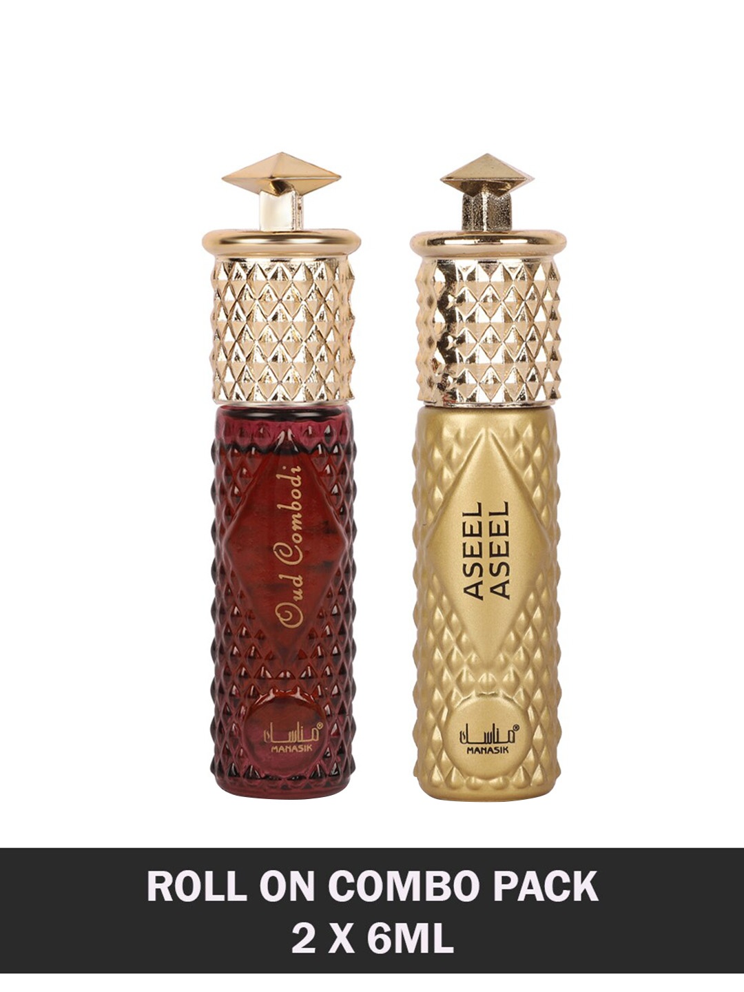 

MANASIK Set Of 2 Long Lasting Attars - 6 ml Each - Oud Combodi & Aseel Aseel, Red