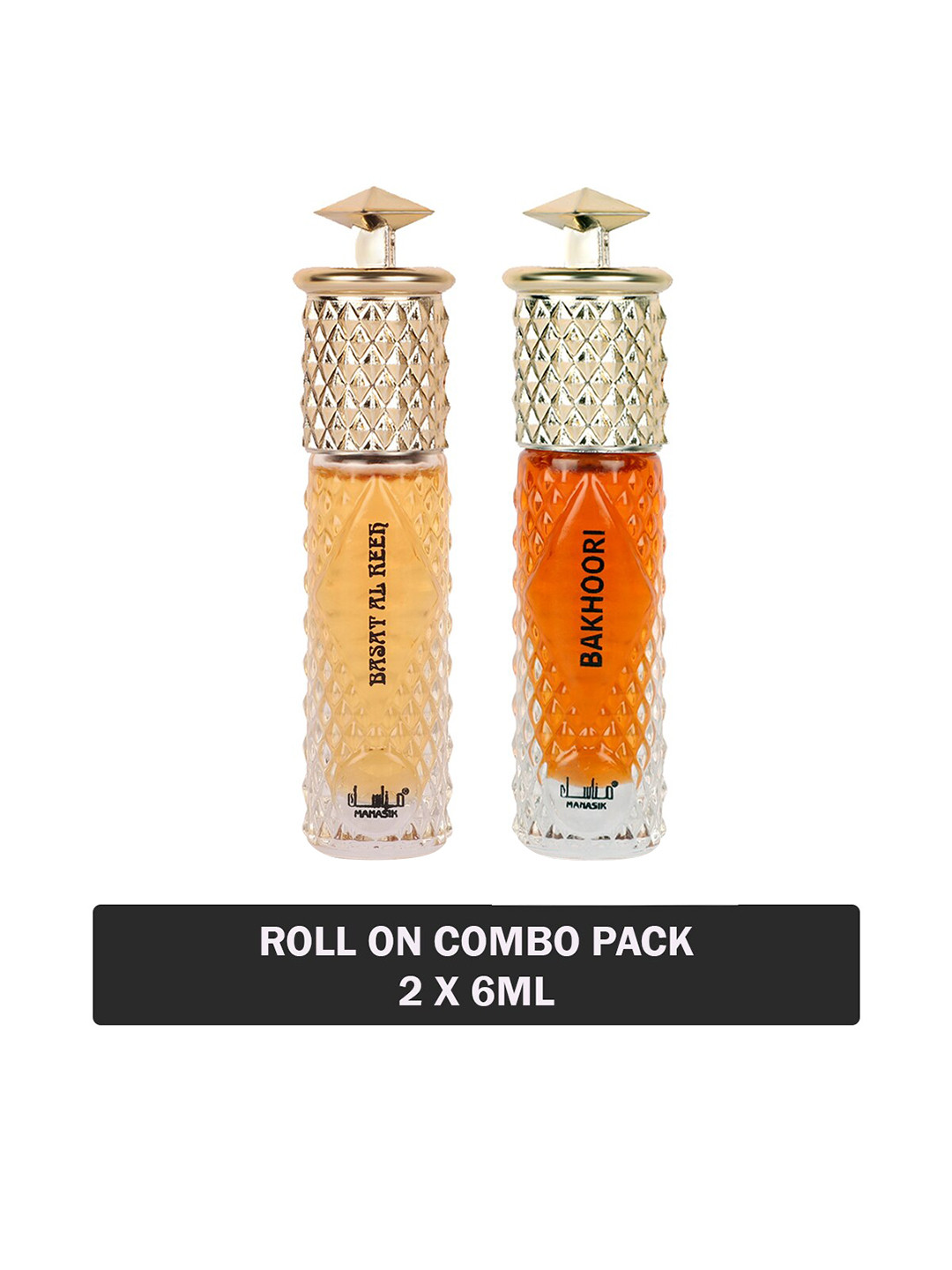 

MANASIK Men Set Of 2 Long Lasting Attars - 6 ml Each - Basat Al Reeh & Bakhoori, Yellow