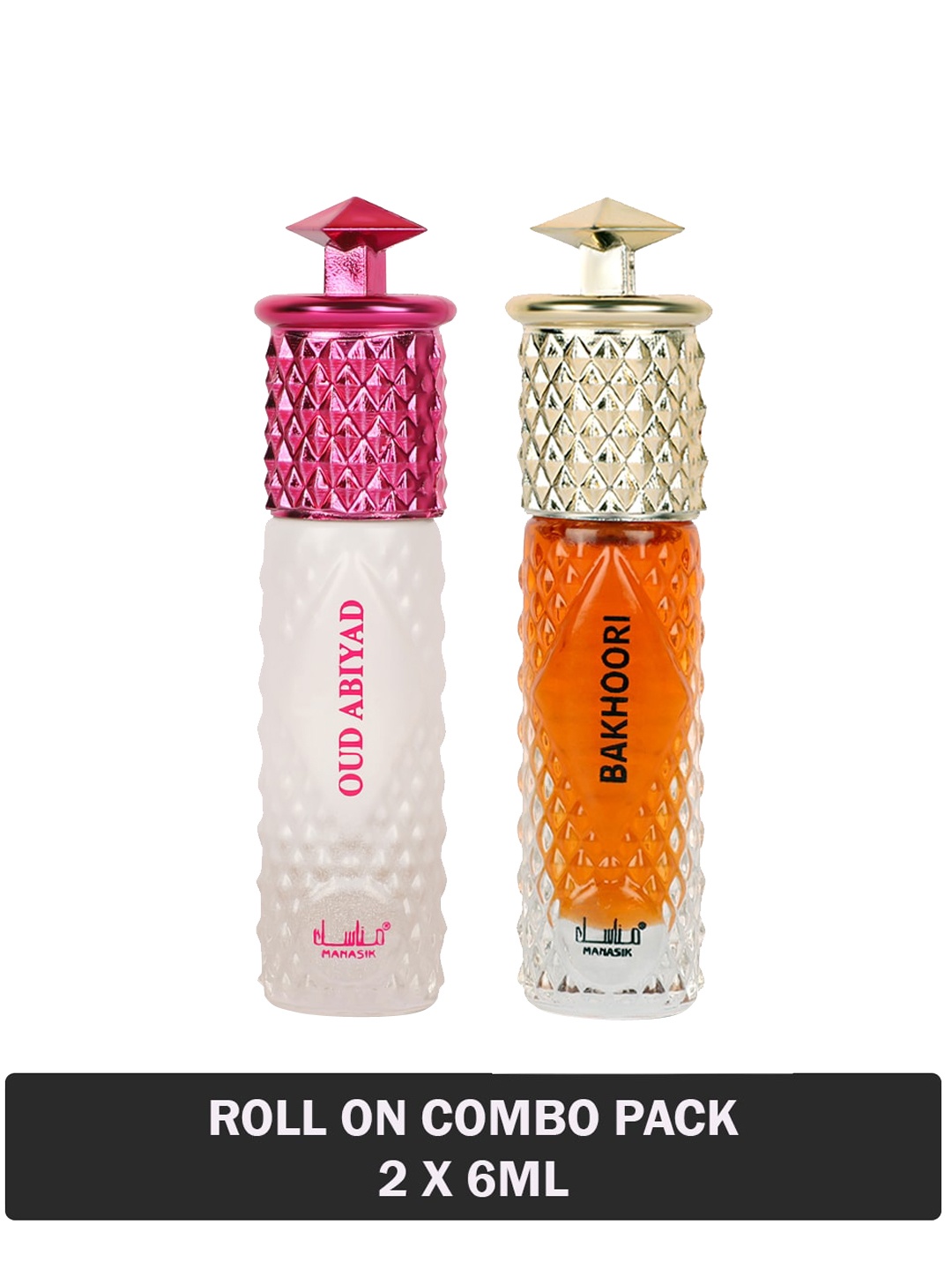 

MANASIK Set Of 2 Long Lasting Attars - 6 ml Each - Oud Abiyad & Bakhoori, White