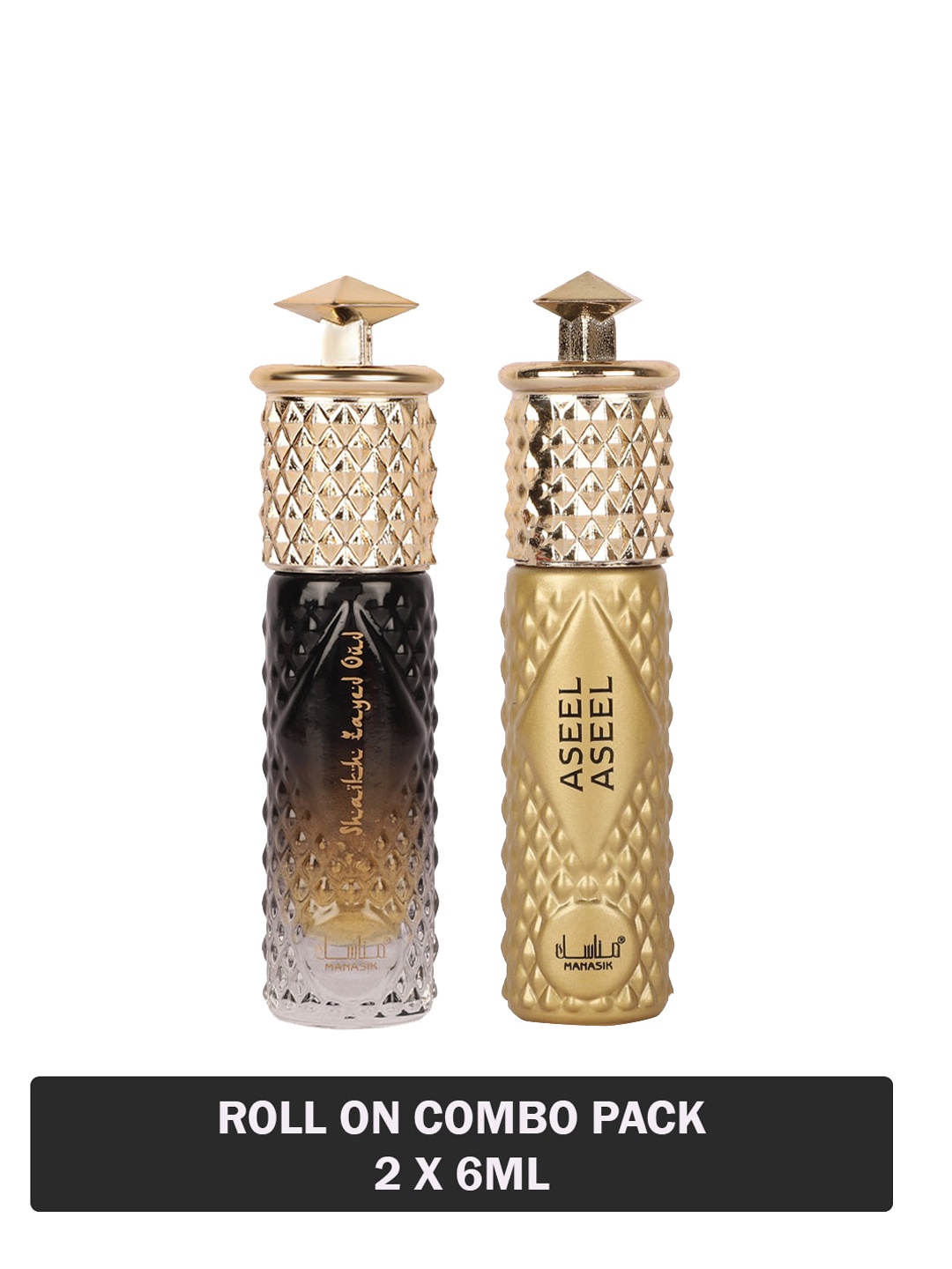 

MANASIK Set Of 2 Long Lasting Attars - 6 ml Each - Shaikh Zayed Oud & Aseel Aseel, Multi