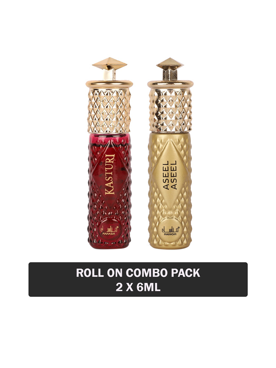 

MANASIK Set Of 2 Long-Lasting Roll-On Attars 6ml Each- Kasturi & Aseel Aseel, Red