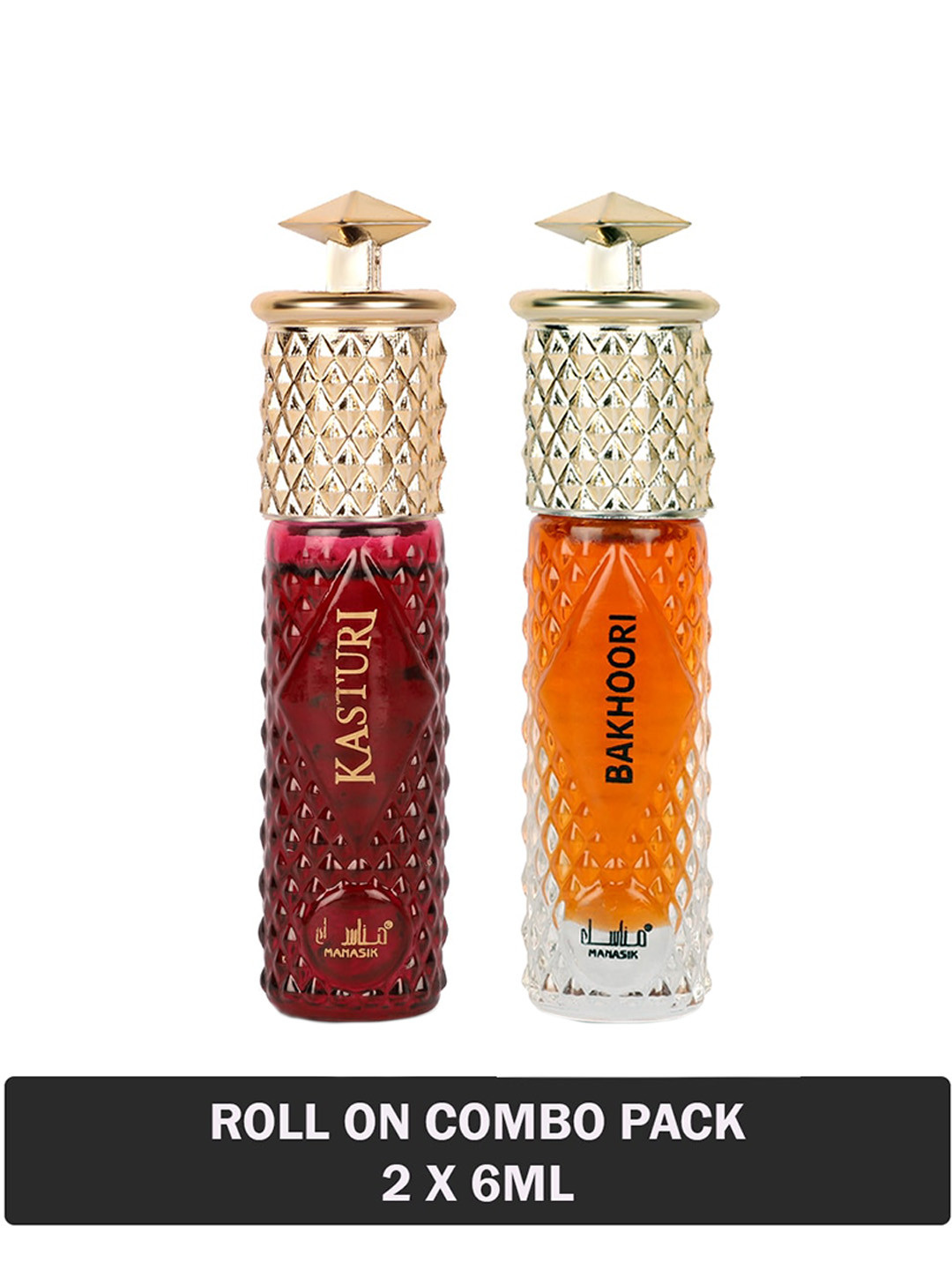 

MANASIK Set of Kasturi & Bakhoori Long-Lasting Roll-On Attar - 6ml Each, Multi